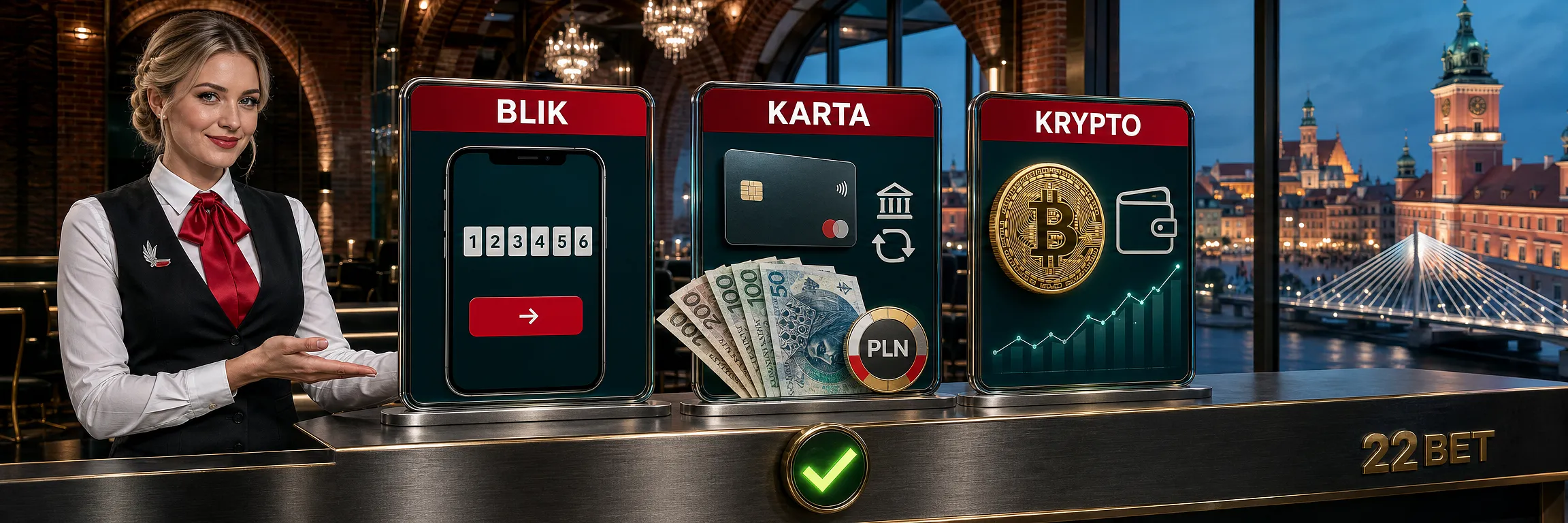 Kasjer 22Bet z BLIK, kartami, kryptowalutami i przelewem w złotówkach